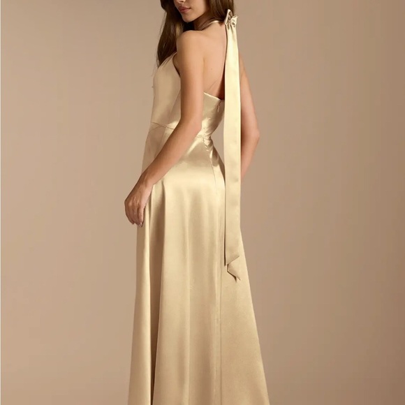Azazie Gold A-Line Pleated Metallic Satin Dress - Picture 3 of 3
